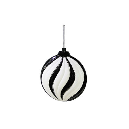 Yılbaşı Süsü Dalgalı Şeritli Top Siyah Beyaz 40 cm