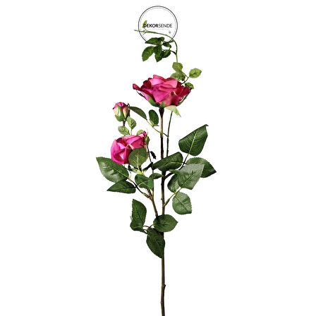 Yapay 3'lü Açmış Gül Dalı Fuşya 64 cm