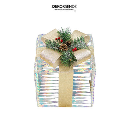 Yılbaşı Ayna Görünümlü Altın Kurdeleli Hediye Kutusu 20x18 cm