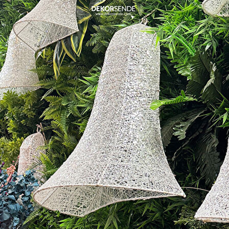 Yılbaşı Süsü Simli Tek Yön Tel Yarım Çan Beyaz 50 cm