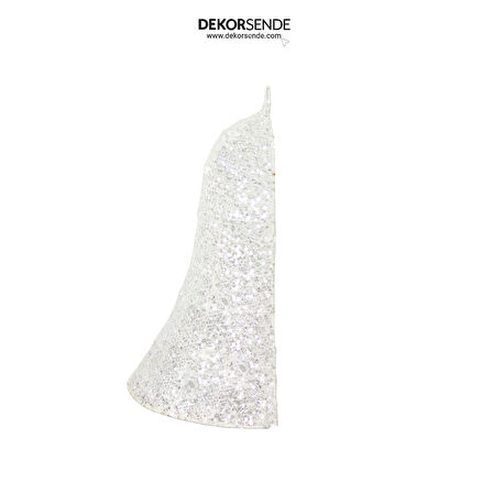 Yılbaşı Süsü Simli Tek Yön Tel Yarım Çan Beyaz 30 cm