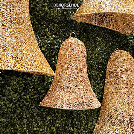 Yılbaşı Süsü Simli Tek Yön Tel Yarım Çan Şampanya 30 cm