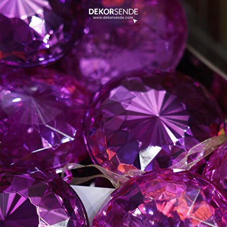 Yılbaşı Süsü Yuvarlak Taş Süs Fuşya 11 cm