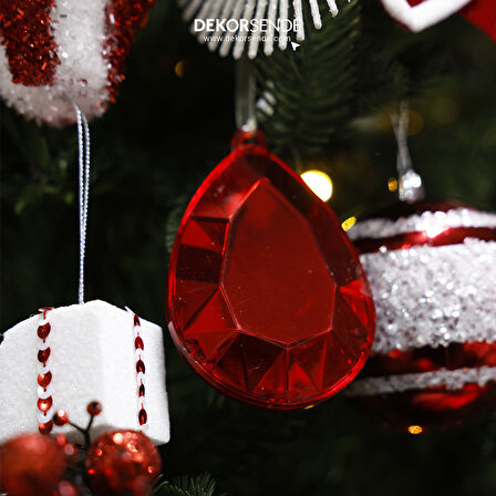 Yılbaşı Süsü Damla Taş Süs Kırmızı 13 cm