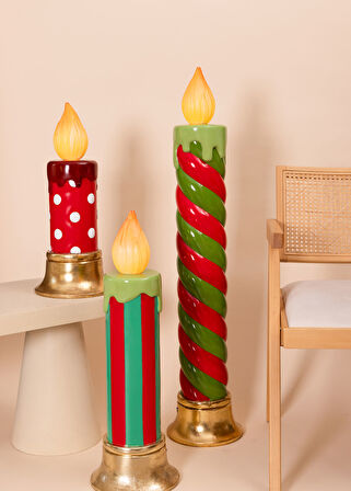 Yılbaşı Mumu LED Işıklı Spiralli Kırmızı Yeşil 113 cm