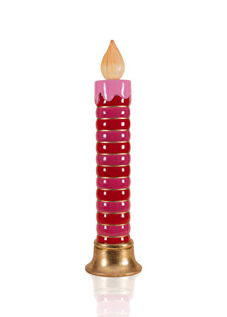 Yılbaşı Süsü Led Işıklı Halkalı Mum Pembe Kırmızı 97 cm