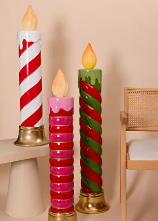 Yılbaşı Süsü Led Işıklı Şeker Çubuğu Mum Kırmızı Beyaz 90 cm