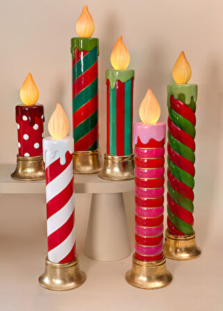 Yılbaşı Süsü Led Işıklı Şeker Çubuğu Mum Kırmızı Beyaz 90 cm