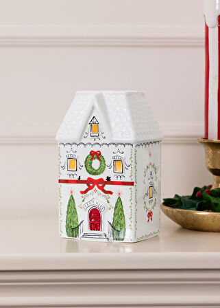 Yılbaşı Süsü Porselen Kış Temalı Renkli Ev 11x18x9 cm