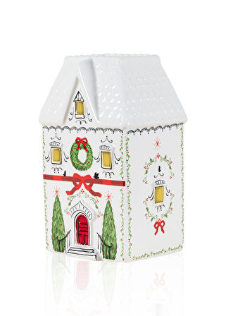 Yılbaşı Süsü Porselen Kış Temalı Renkli Ev 11x18x9 cm