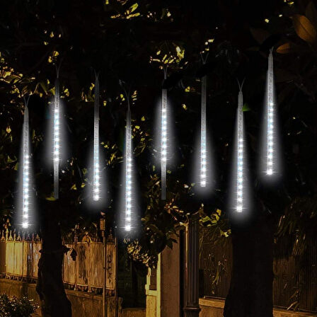Meteor Kayan Yağmur Işığı Led Dış Mekan 8 Tüp Beyaz 50 cm