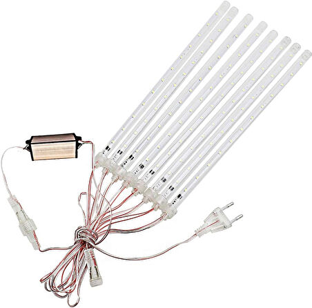 Meteor Kayan Yağmur Işığı Led Dış Mekan 8 Tüp Beyaz 50 cm