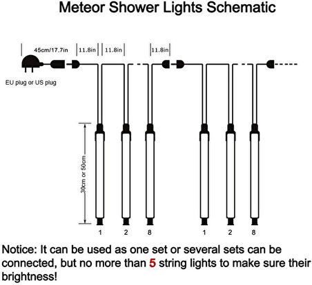 Meteor Kayan Yağmur Işığı Led Dış Mekan 8 Tüp Beyaz 50 cm