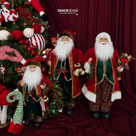 Yılbaşı Noel Baba Kırmızı Yeşil Kürklü 60 cm