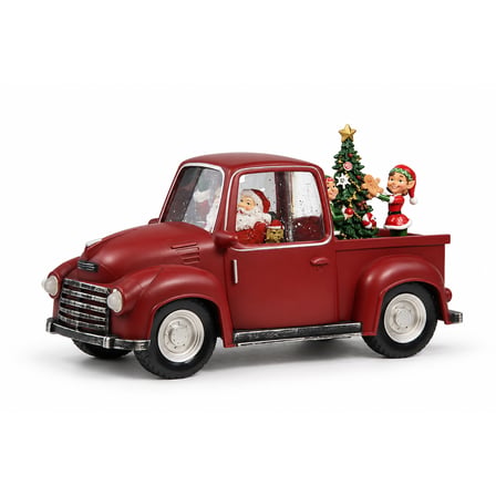 Yılbaşı Kar Küresi Arabalı Elf Çocuklu Noel Baba Model 28x15 cm