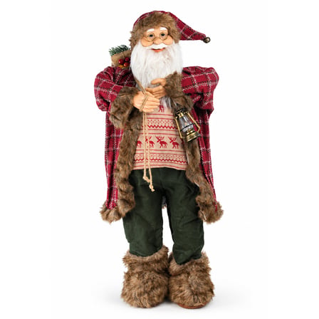 Yılbaşı Noel Baba Ekoseli Kırmızı 90 cm