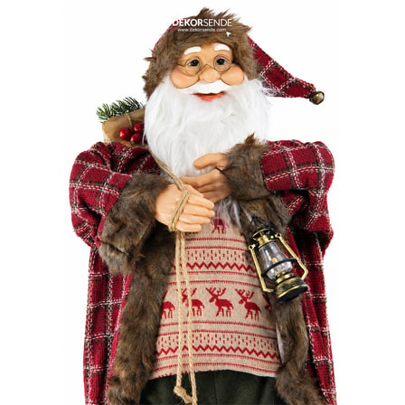 Yılbaşı Noel Baba Ekoseli Kırmızı 90 cm