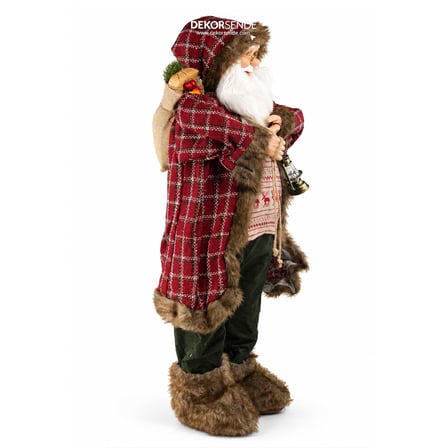 Yılbaşı Noel Baba Ekoseli Kırmızı 90 cm