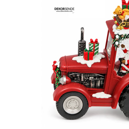 Yılbaşı Kar Küresi Traktörlü Noel Baba Model 22x25 cm