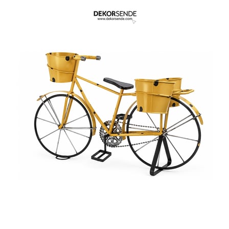 Ferforje Dekoratif Metal Bisiklet Saksılık ve Çiçeklik Sarı 80x50 cm