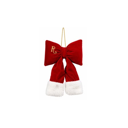 Yılbaşı Süsü Fiyonk Kadife ve Beyaz Peluşlu Küçük Kırmızı 27 cm