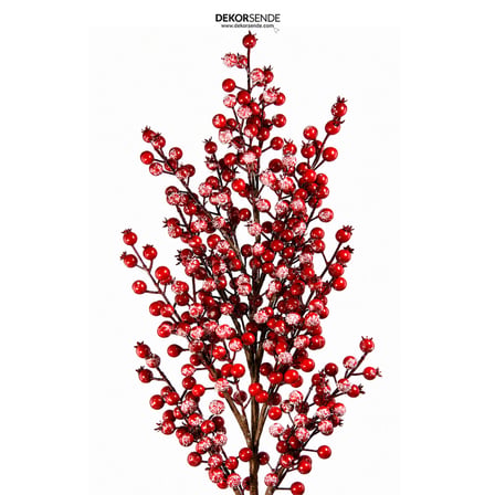Yılbaşı Süsü Dal Narlı ve Karlı / Simli Kırmızı 102 cm