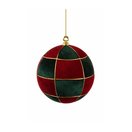 Yılbaşı Ağaç Topu Kareli Desen Bordo Yeşil 20 cm