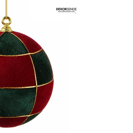 Yılbaşı Ağaç Topu Kareli Desen Bordo Yeşil 20 cm