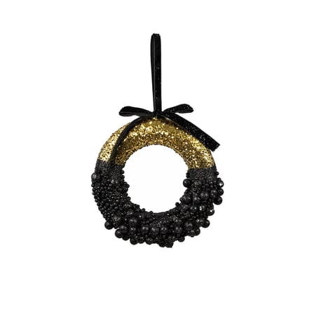 Yılbaşı Süsü Çember Boncuklu Gold Pullu Siyah 13 cm