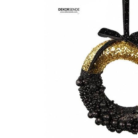 Yılbaşı Süsü Çember Boncuklu Gold Pullu Siyah 13 cm