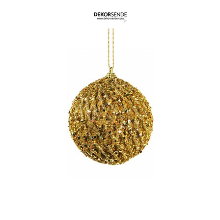 Yılbaşı Ağaç Topu Pullu Kabartmalı 2'li Gold 10 cm
