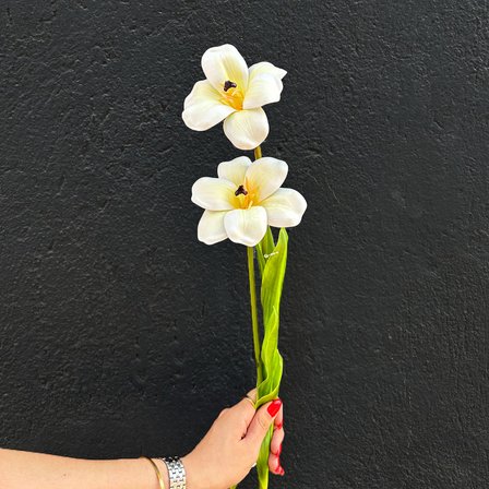 Yapay Lale Dal Açmış Gerçek Dokunuş Beyaz 60 cm