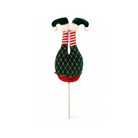 Yılbaşı Süsü Elf Ayağı Kadife ve Desenli Çubuklu Yeşil 54 cm