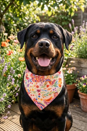 Pamuklu Kumaş, El Yapımı, Tüm Irklar İçin İdeal, Renkli Çiçek Desenli Köpek Fuları
