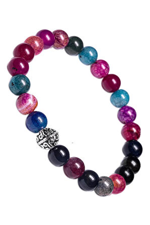 Gümüş Aparatlı Renkli Akik Taşı Bileklik