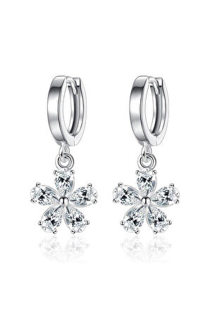 925 Ayar Kristal Taşlı Çiçek Tasarım Gümüş Kolye Küpe Seti