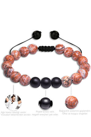 Sertifikalı Kahverengi Jasper Taşı Makrome Doğal Taş Bileklik