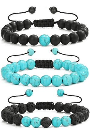 Sertifikalı Doğal Turkuaz Lav Oniks Taşı Bileklik Seti