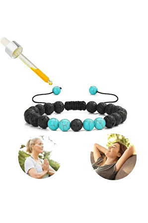 Sertifikalı Doğal Turkuaz Lav Oniks Taşı Bileklik Seti