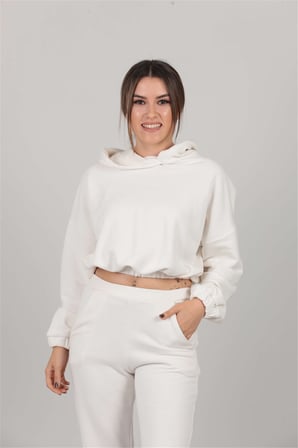 3 İplik Kumaş Eşofman Takımı - Beyaz-GYM-0793