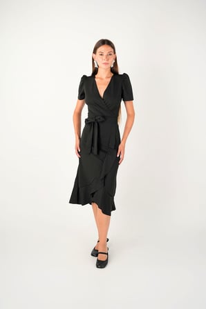 Crep Kumaş Midi Elbise  - Siyah-GYM-0155