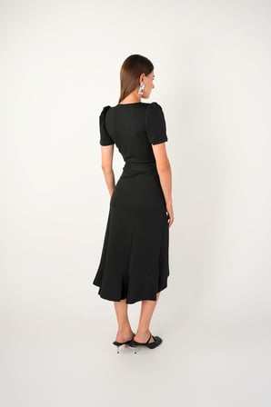 Crep Kumaş Midi Elbise  - Siyah-GYM-0155