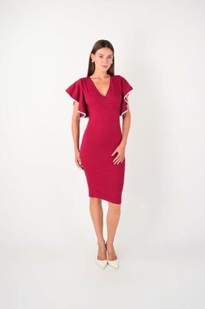 Crep Kumaş Volanlı Elbise - Bordo-GYM-0107