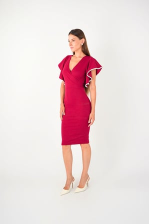 Crep Kumaş Volanlı Elbise - Bordo-GYM-0107