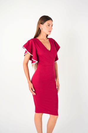 Crep Kumaş Volanlı Elbise - Bordo-GYM-0107