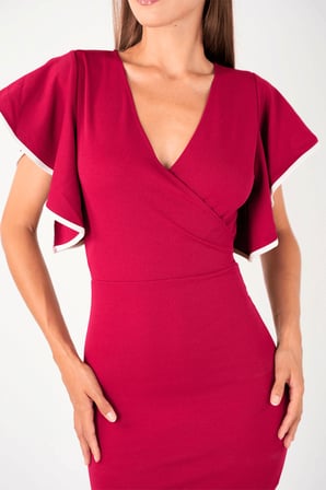 Crep Kumaş Volanlı Elbise - Bordo-GYM-0107