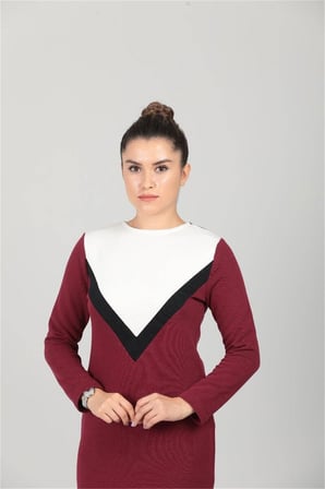 Üç İplik Günlük Elbise - Bordo-GYM-0801