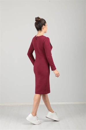 Üç İplik Günlük Elbise - Bordo-GYM-0801