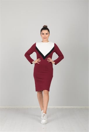 Üç İplik Günlük Elbise - Bordo-GYM-0801