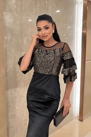 Üst Payet Alt Kadife Abiye Elbise  - Bronz-GYM-0693